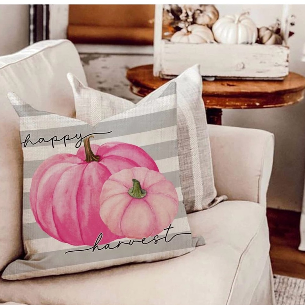 Pink Pumpkin Fall Decor Throw Pillow Covers 18x18 Set of 4